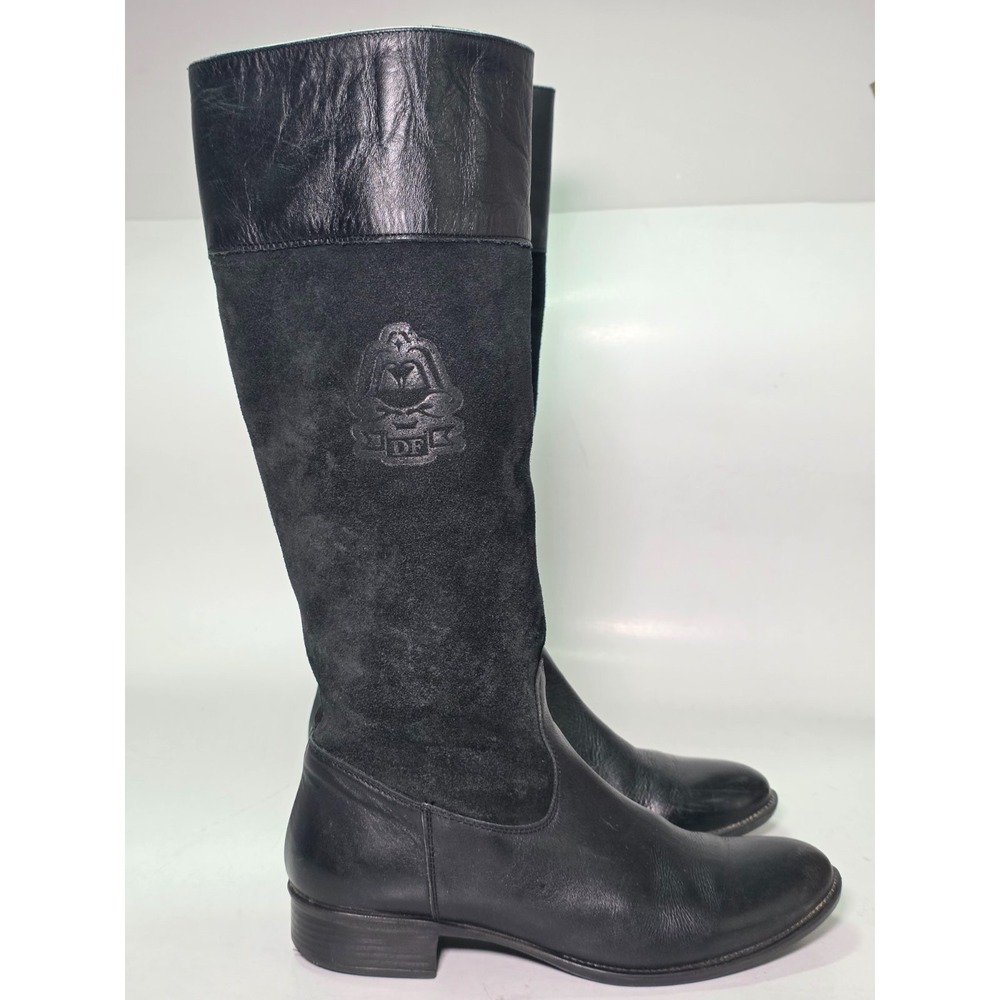 DF Women's Boots Size 10 Black Leather Suede Tall Zip Shoes Made‎ in Spain